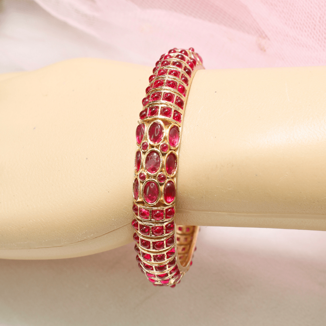 RUBY NAGINA BANGLES - GOLDEN FINISH - SET OF 2