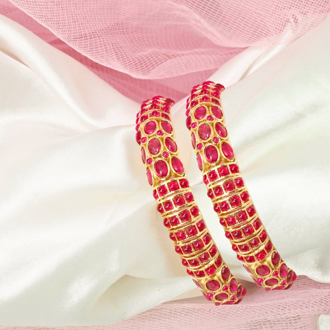 RUBY NAGINA BANGLES - GOLDEN FINISH - SET OF 2