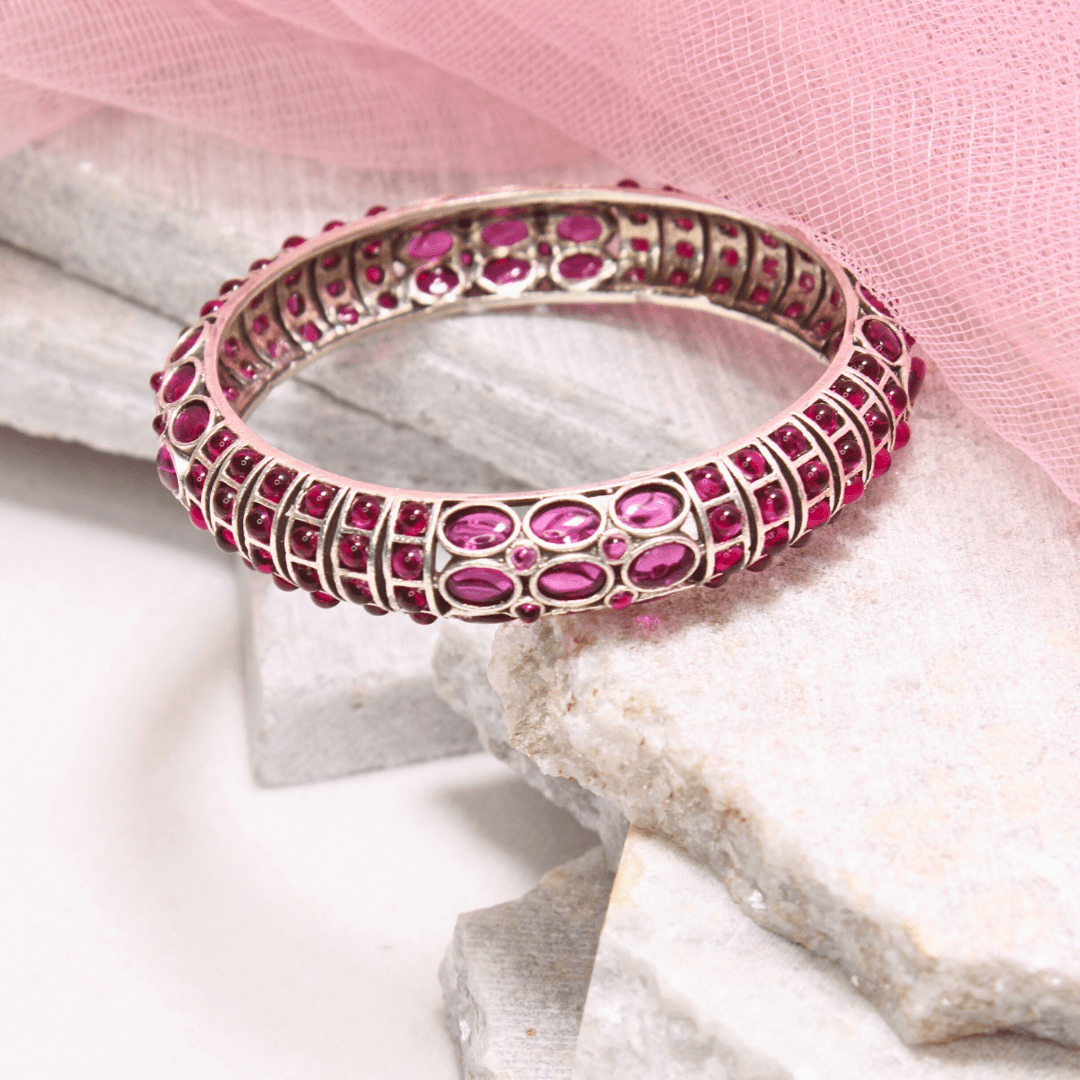 RUBY NAGINA BANGLES - SILVER FINISH - SET OF 2