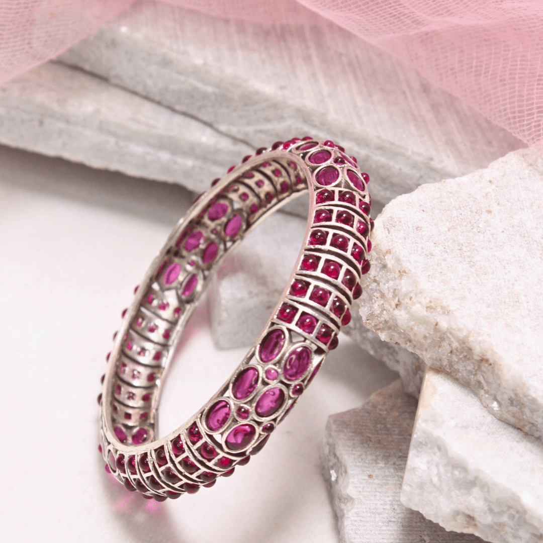 RUBY NAGINA BANGLES - SILVER FINISH - SET OF 2