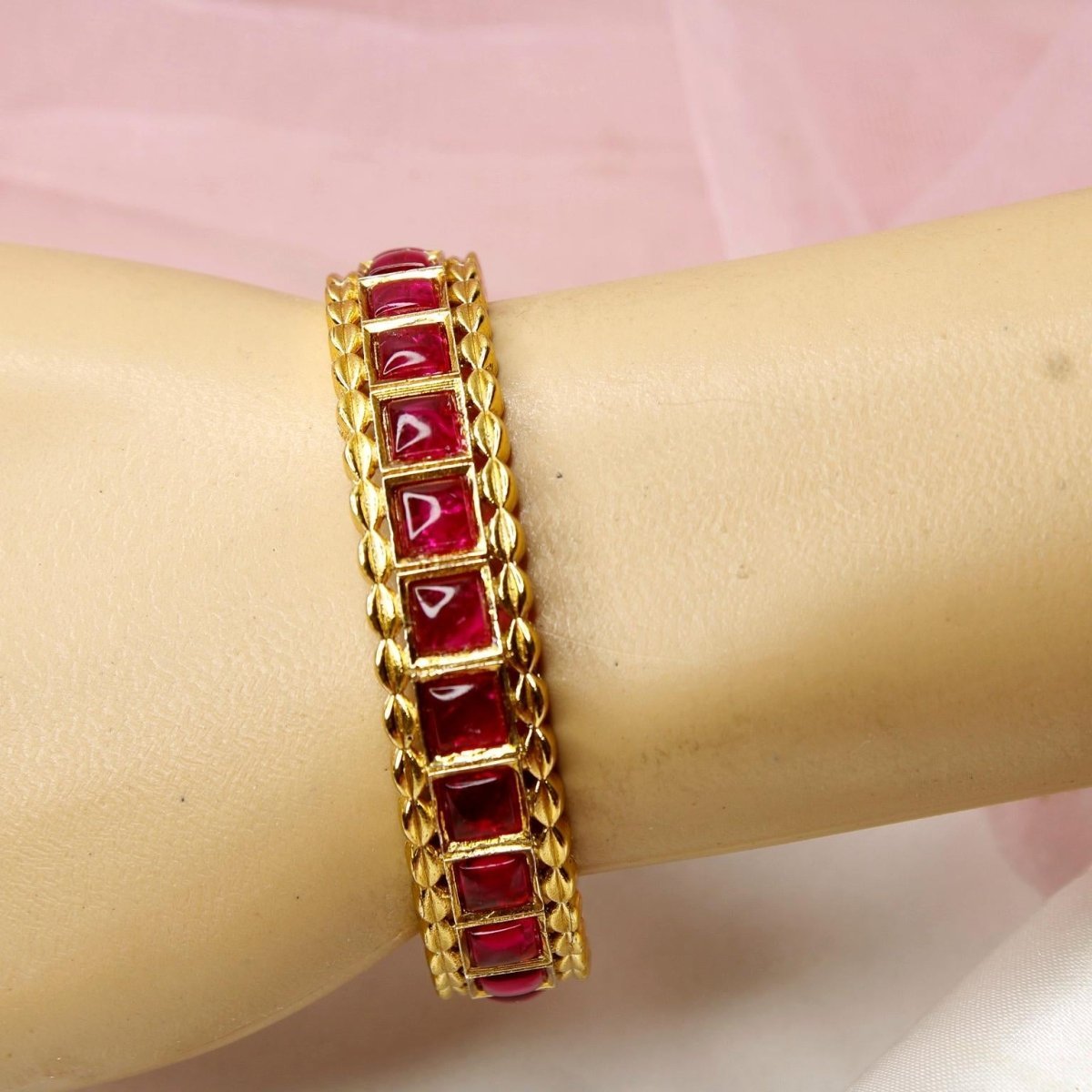 Ruby Pink Stone Bangles Set of 2 – Gold Plated Bridal & Festive Bangles