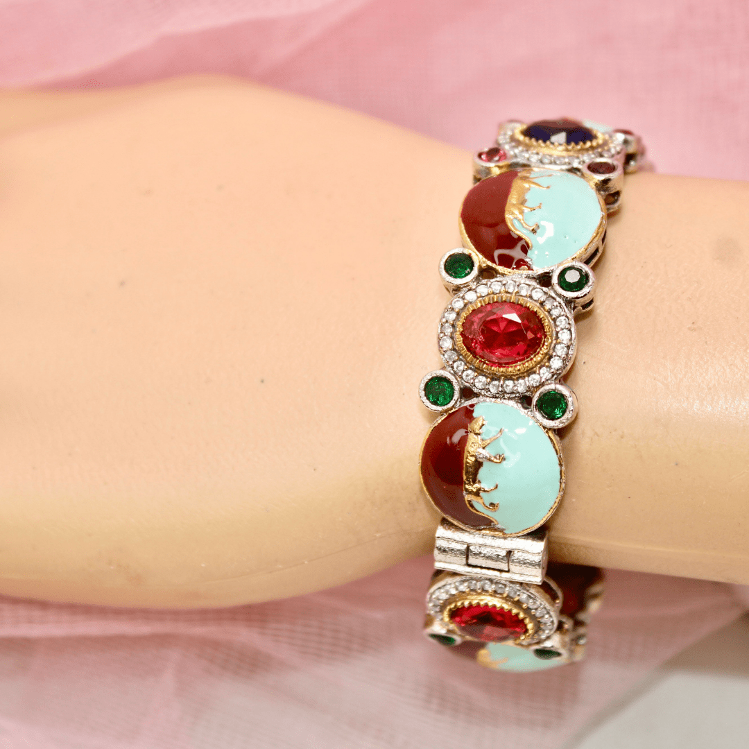 Sabyasachi - Inspired Meenakari Kada Red, Green & Mint