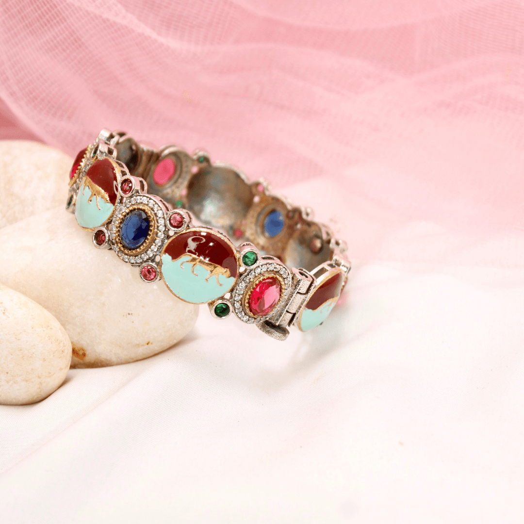 Sabyasachi - Inspired Meenakari Kada Red, Green & Mint