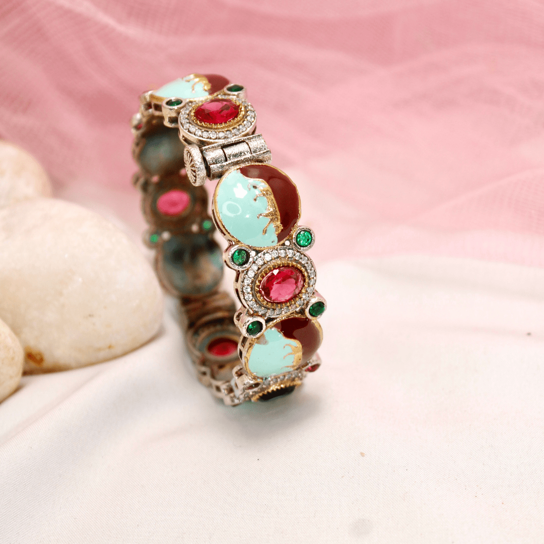 Sabyasachi - Inspired Meenakari Kada Red, Green & Mint