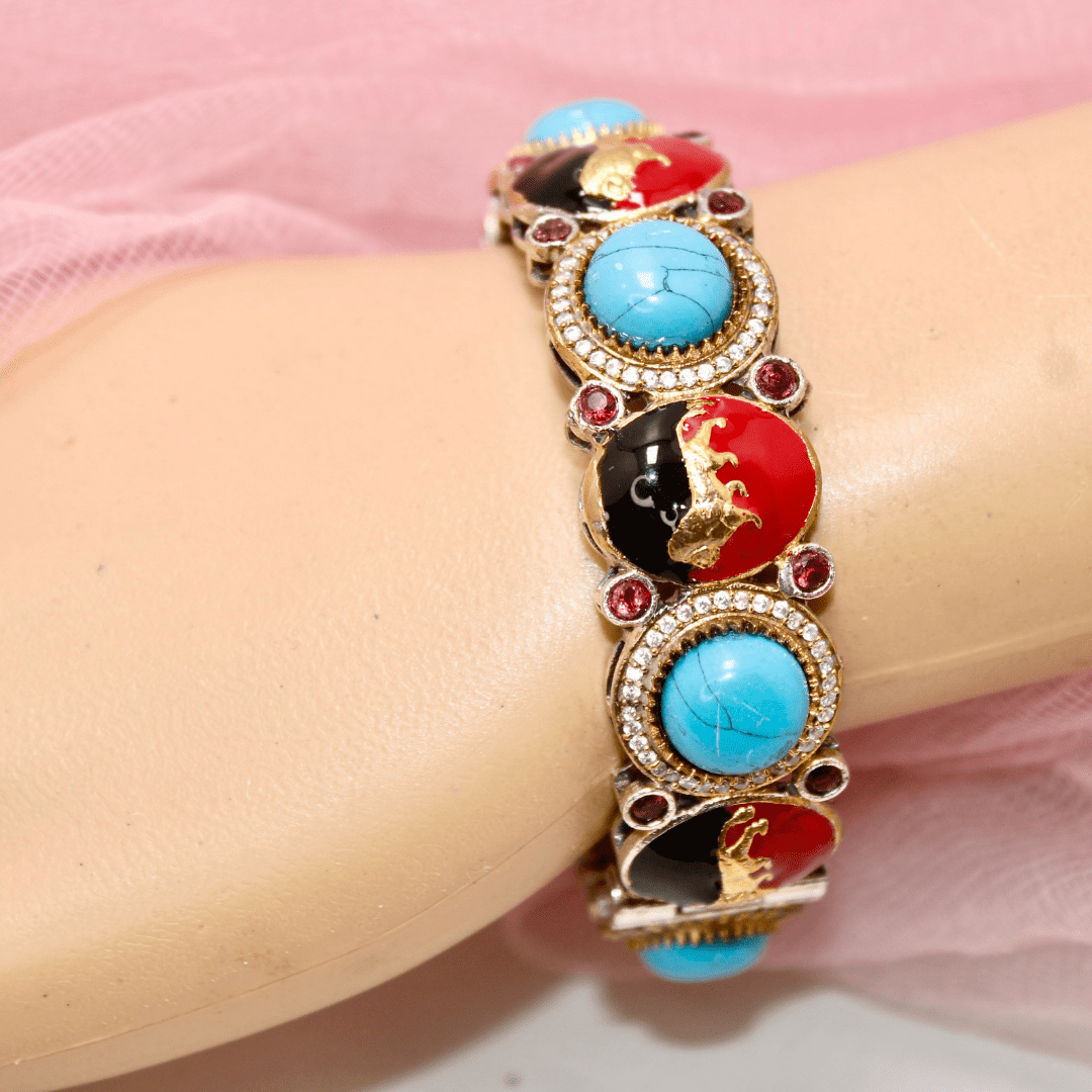 Sabyasachi - Inspired Meenakari Kada Turquoise, Red & Black