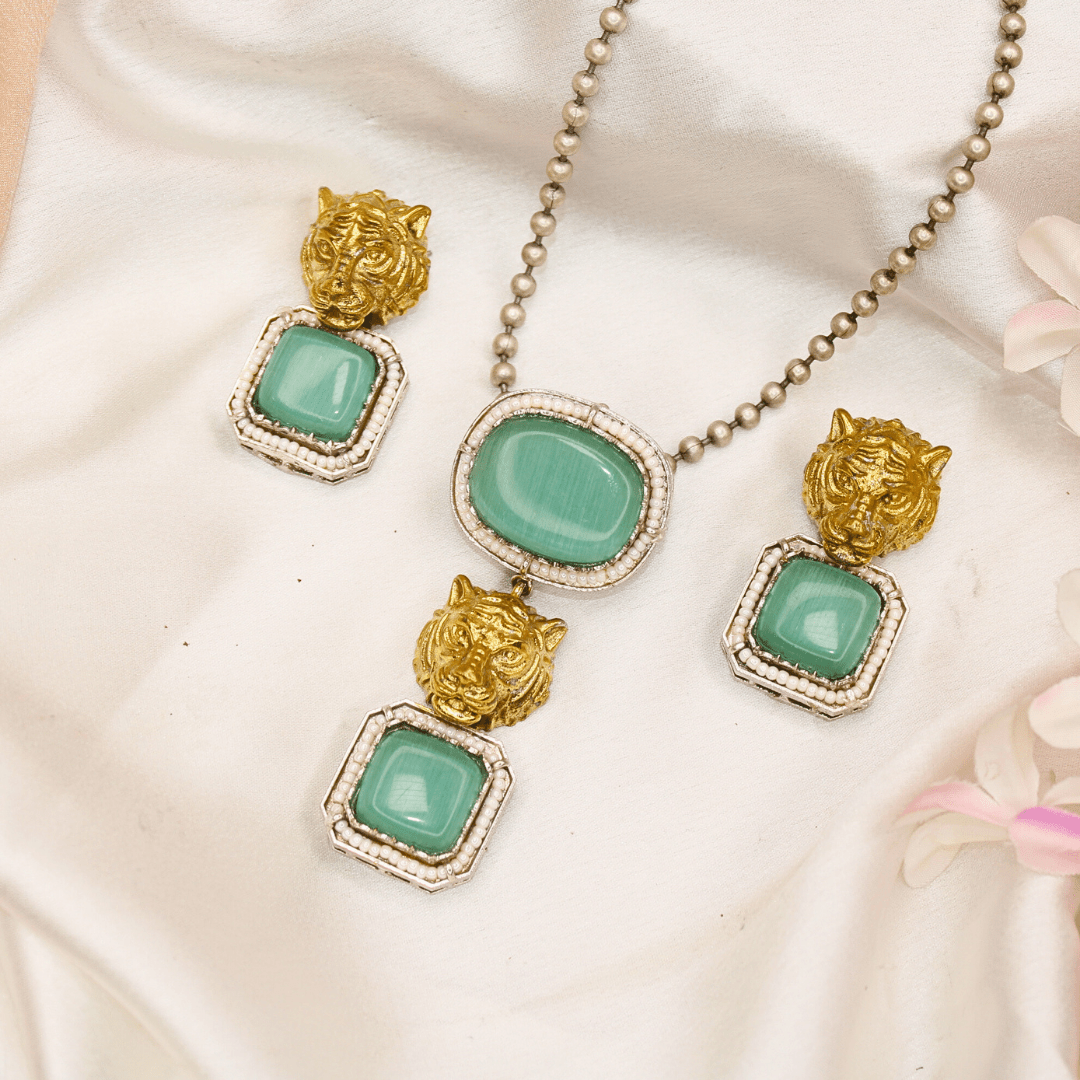 SABYASACHI INSPIRED PENDANT SET - TURQ