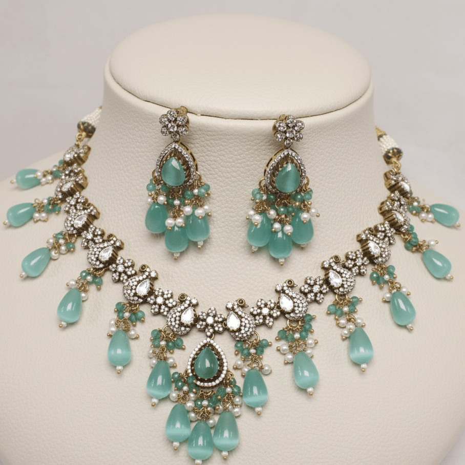 Sea Green Beaded Antique Necklace Set