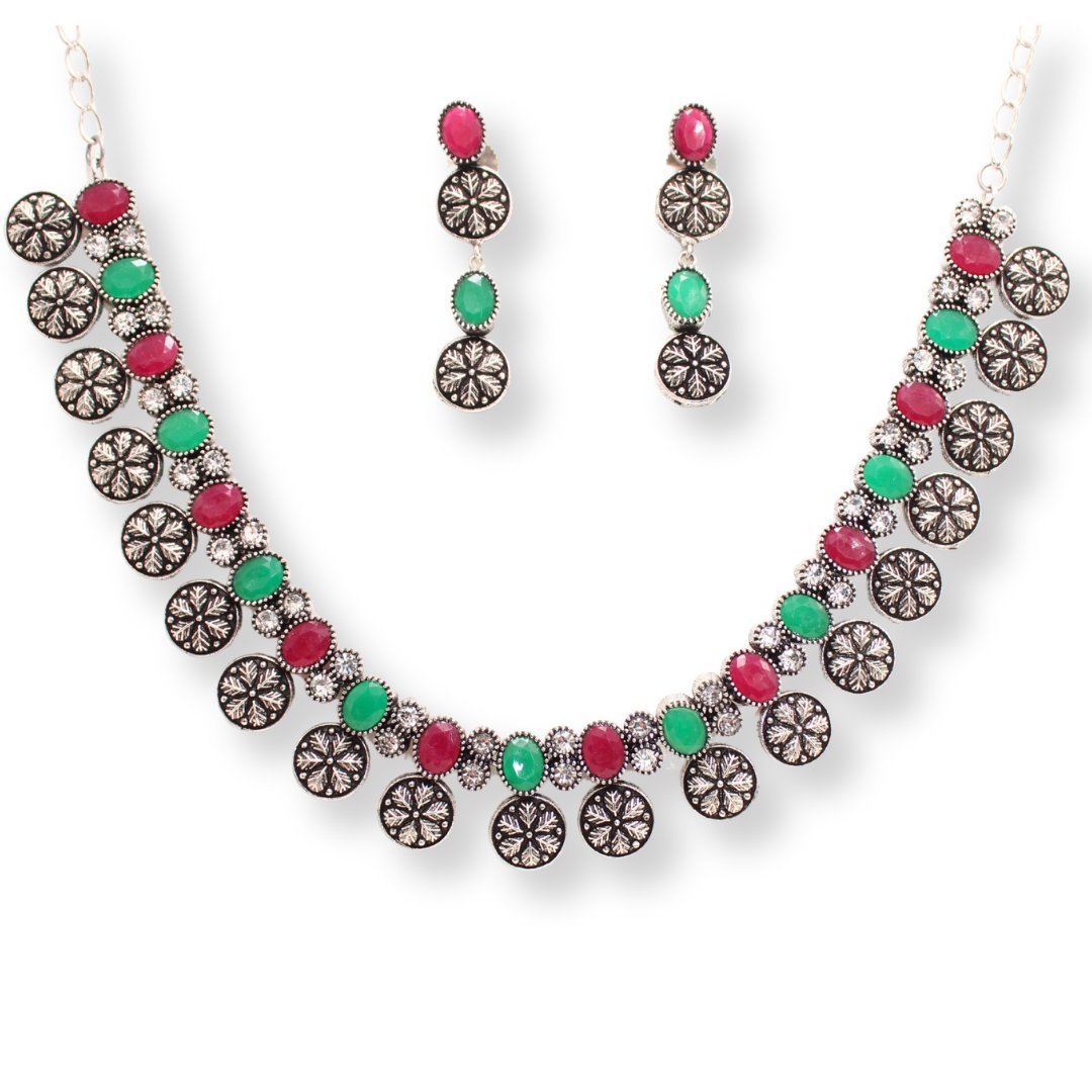 SHREYA SHREE NECKLACE SET-MAROON & GREEN