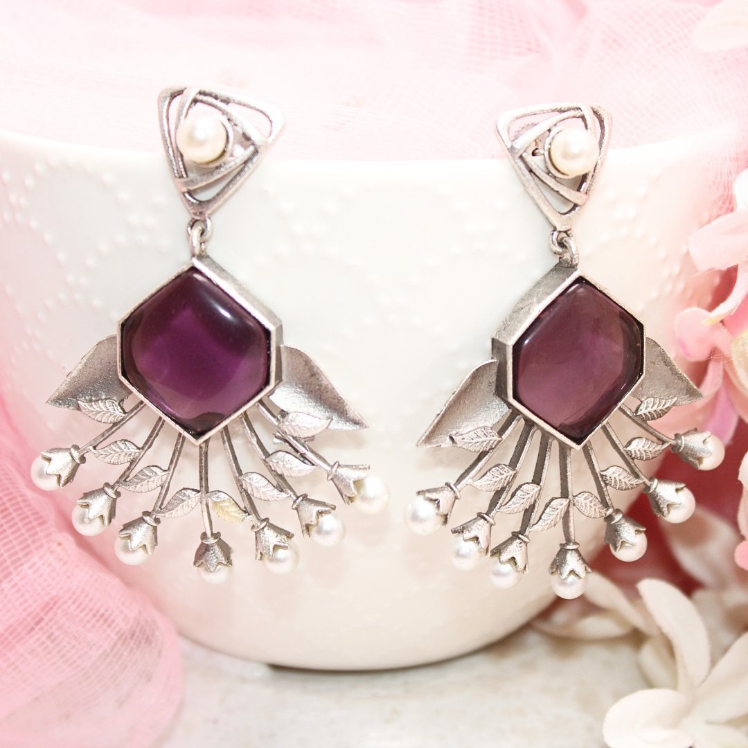 SILVER LOOK ALIKE DANGLE-PURPLE