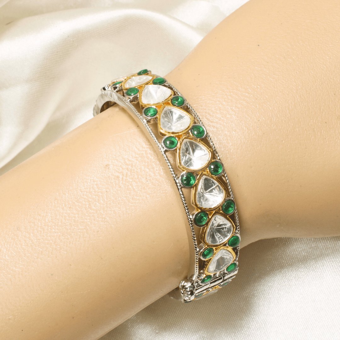 SILVER REPLICA POLKI BRACELET-GREEN
