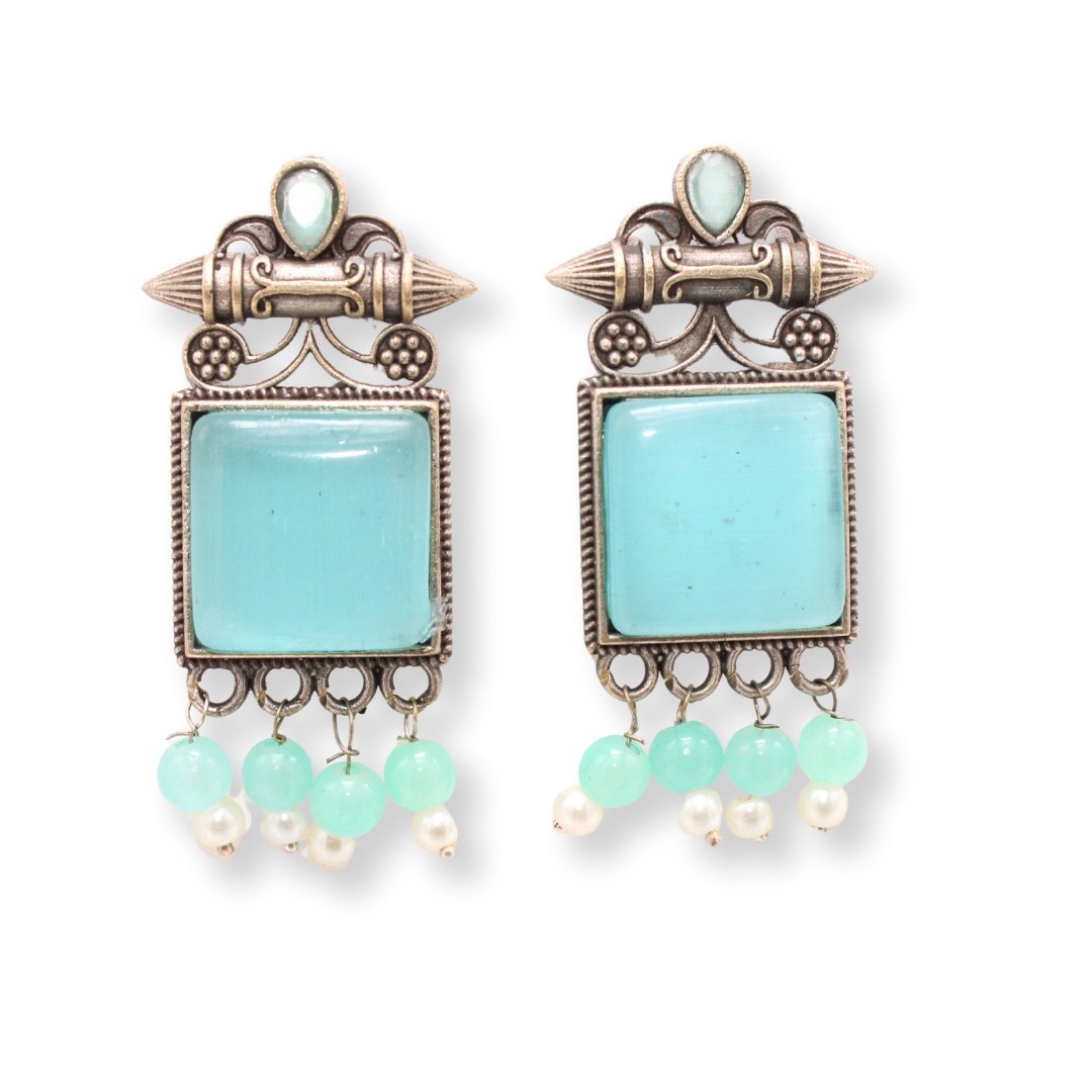 SNEHA SQUARE STONE EARRING-SKY BLUE