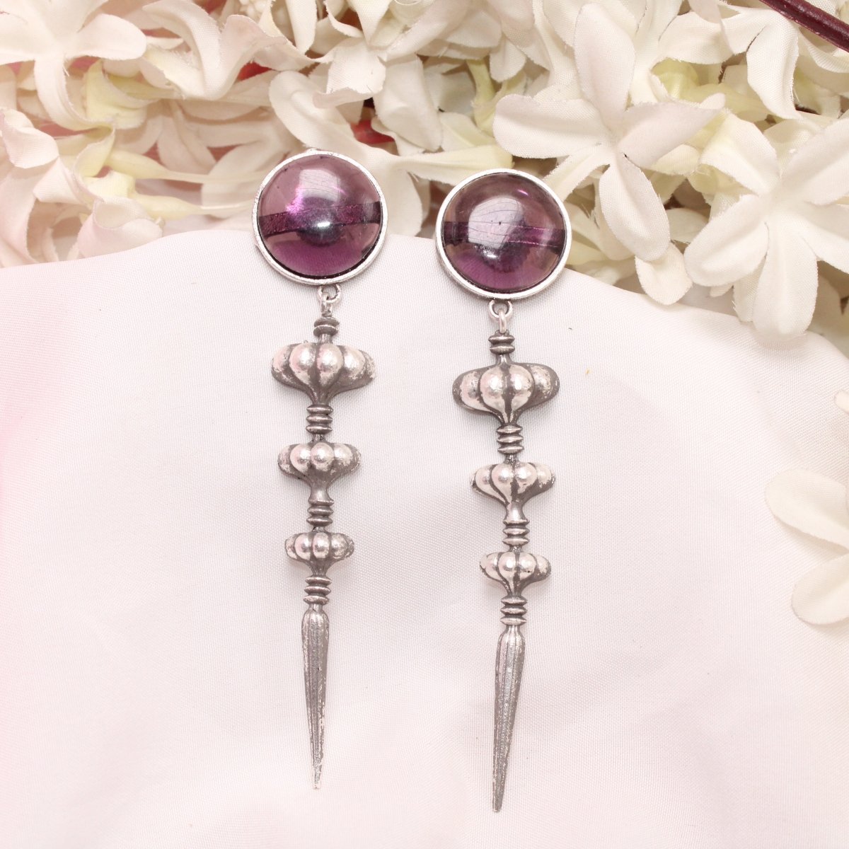 SUI DHAGA LOOK MONALISA STONE EARRING - PURPLE