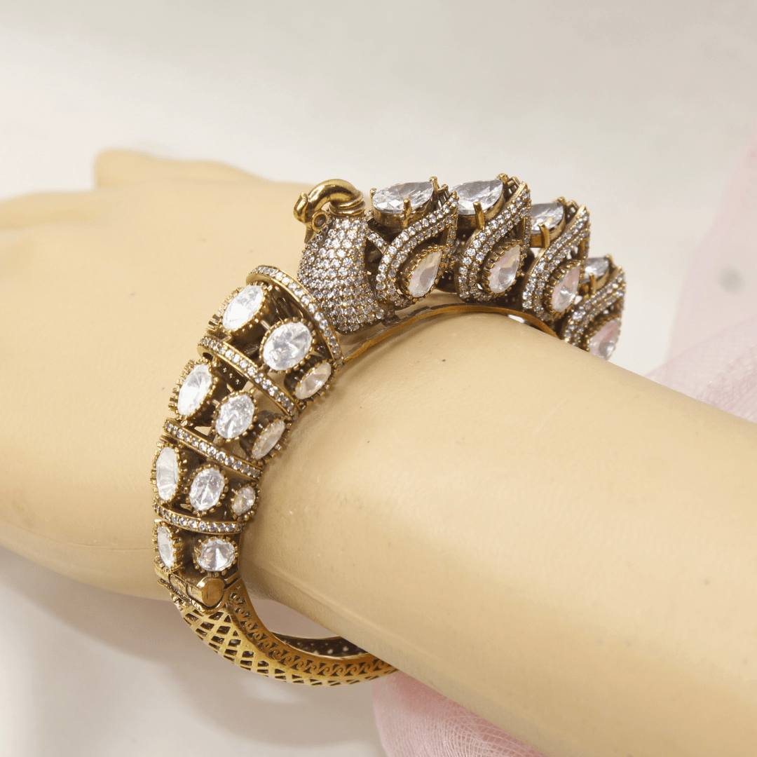 Swan Motif Polki Kada – Navraee Antique Gold Cuff Bang