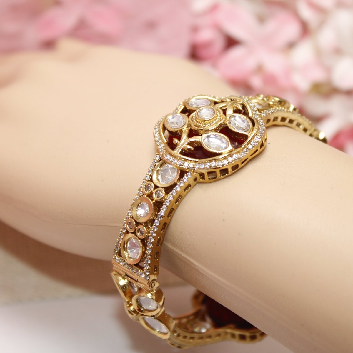 TRADITIONAL STONE & ZIRCON WITH CUTWORK KADA - RED