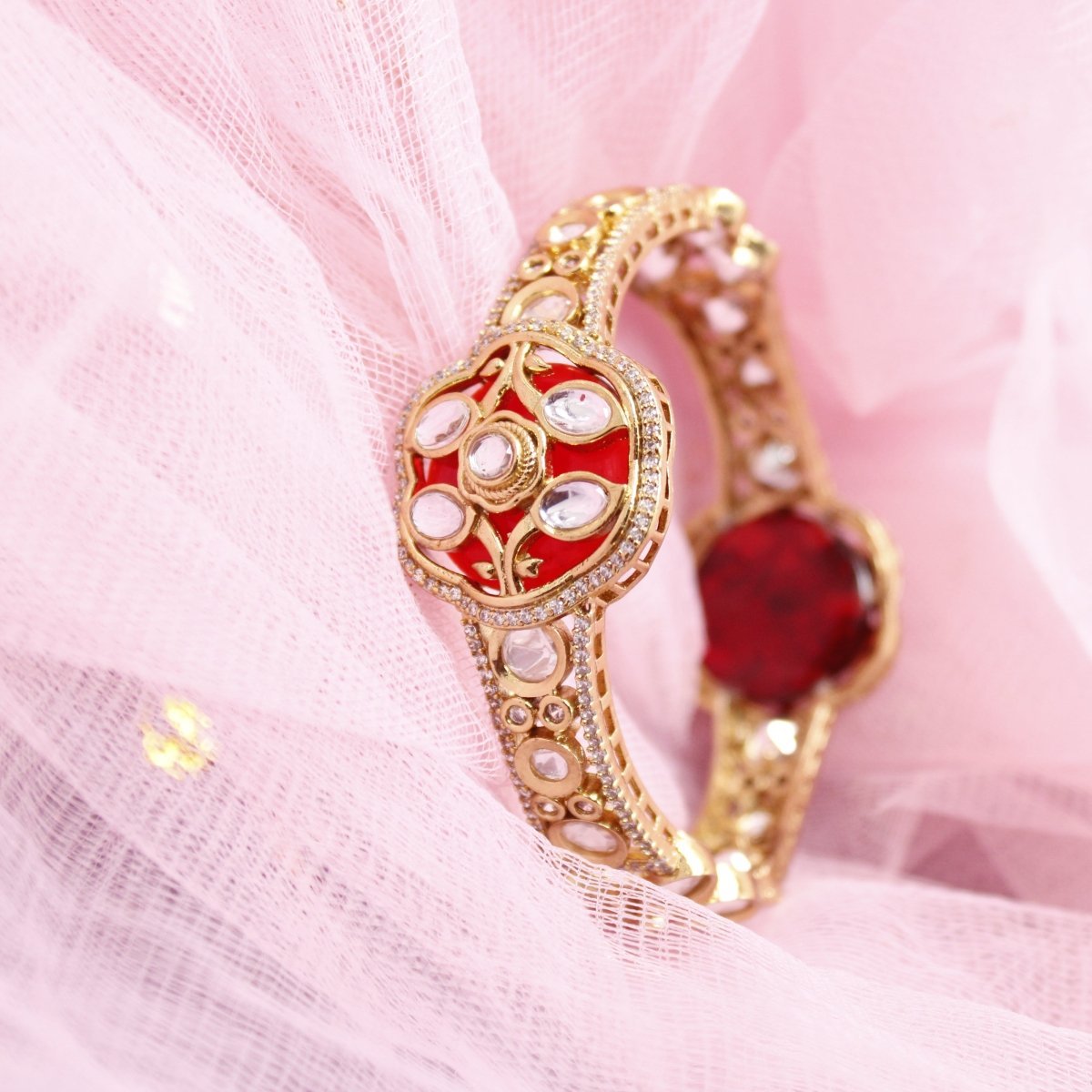 TRADITIONAL STONE & ZIRCON WITH CUTWORK KADA - RED