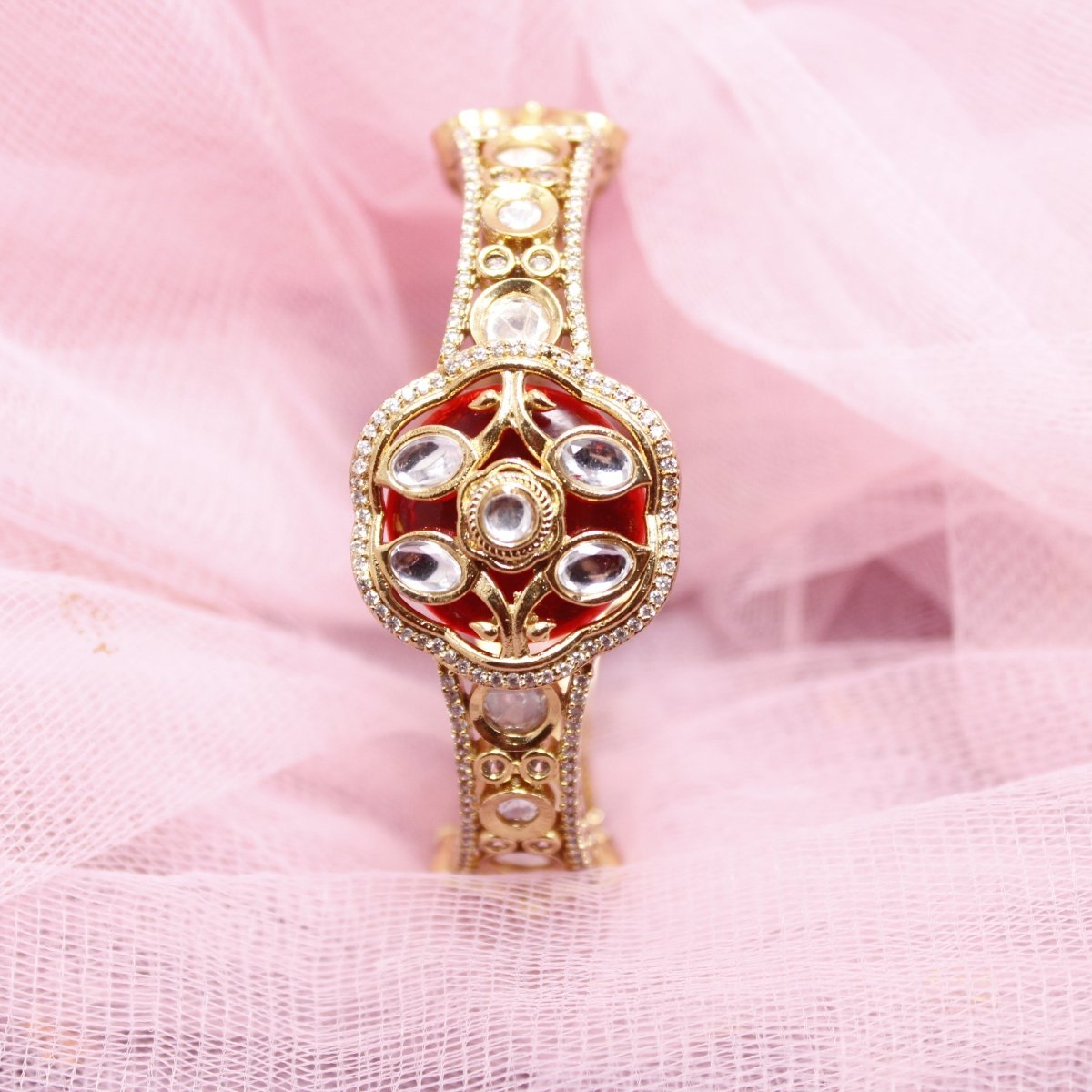 TRADITIONAL STONE & ZIRCON WITH CUTWORK KADA - RED