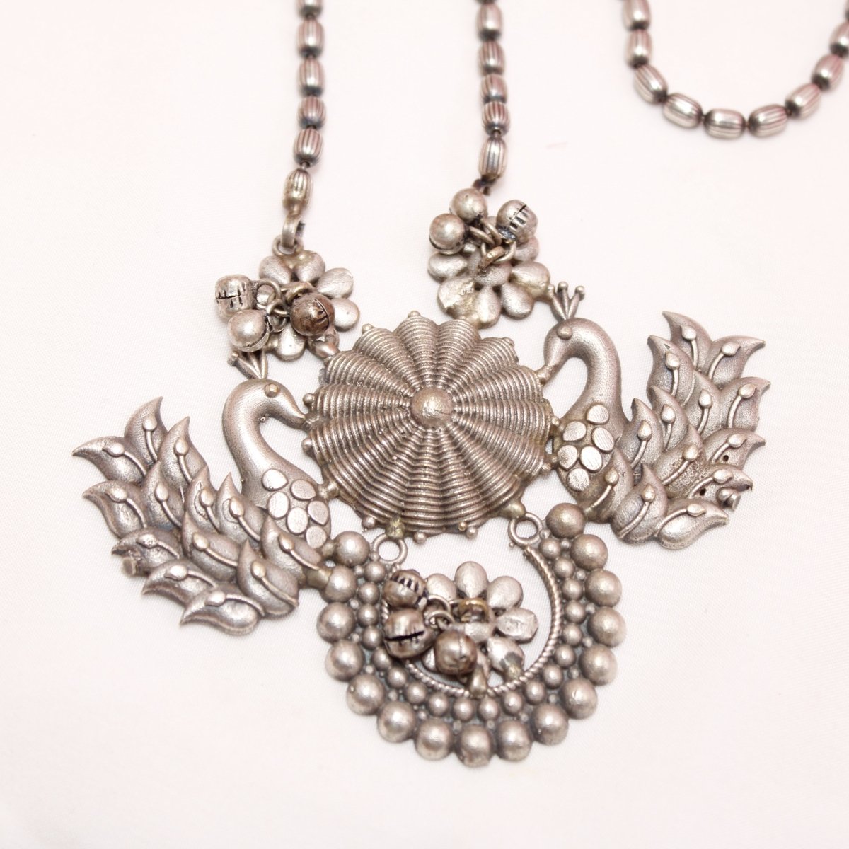 VINTAGE LOOK SILVER REPLICA RAJPUTANA PENDANT - PEACOCK PAIR