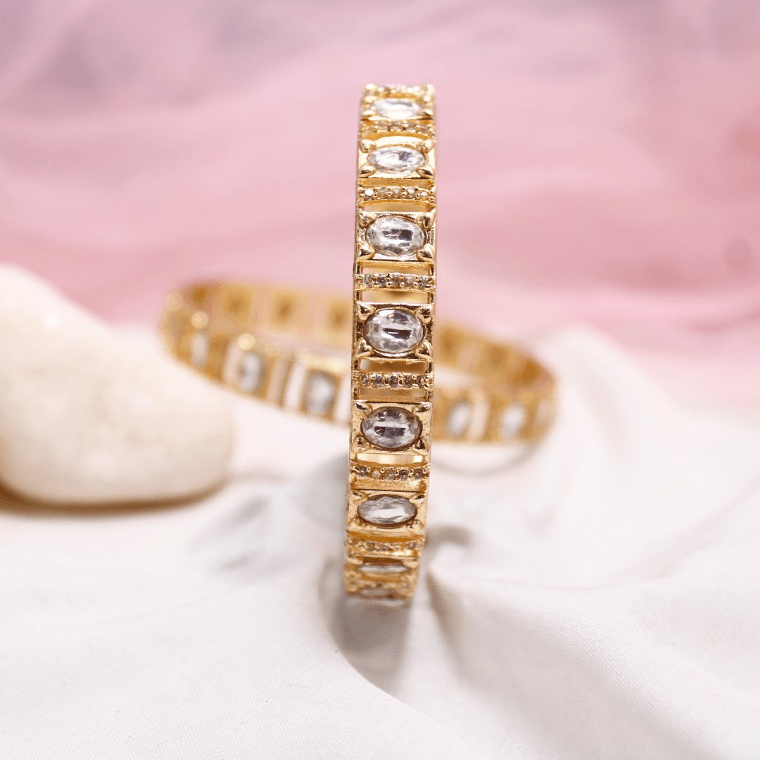 White Zircon/AD Gold Plated Bangle Set of 2
