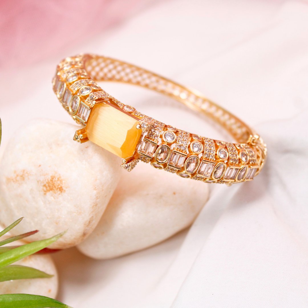 Yellow Stone Openable Bracelet – Designer Gold Finish Kada
