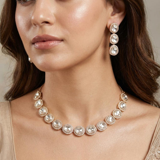 Elegant Micro Gold Plated Polki & Ad Necklace Set featured in Navraee jewellery styling guide