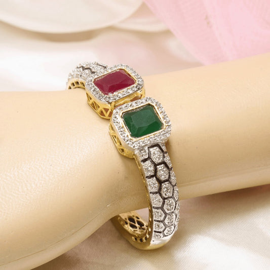 Diamond-look bracelet in red and green for Navraee kada and bangle guide
