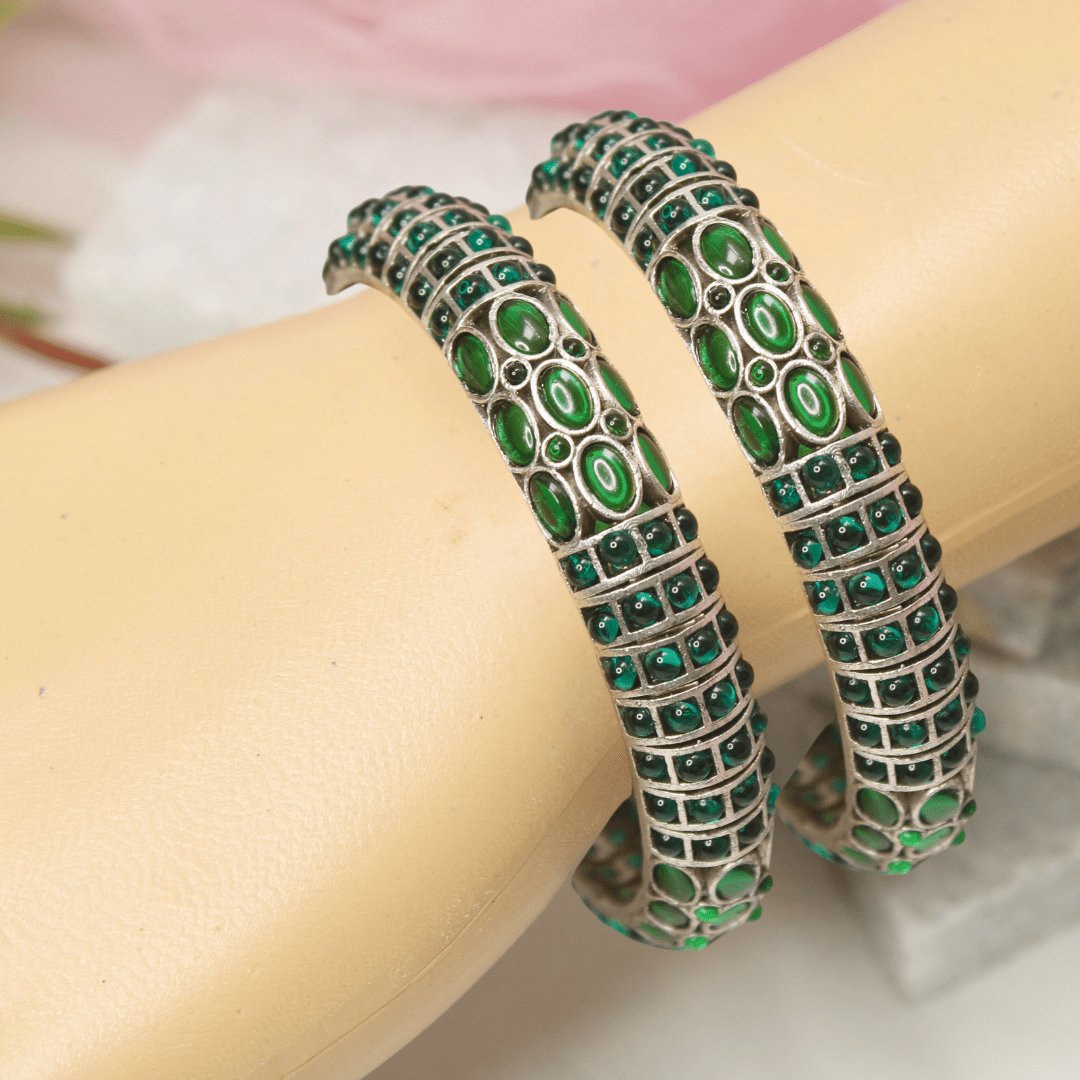Emarald Nagina Bangles-Silver Finish-Set Of 2 featured in Navraee jewellery styling guide