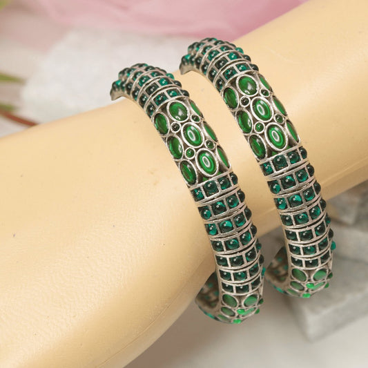 Emarald Nagina Bangles-Silver Finish-Set Of 2 featured in Navraee jewellery styling guide
