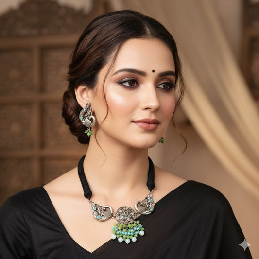 Kohinoor Kanthi Set-Peacock Earrings featured in Navraee jewellery styling guide