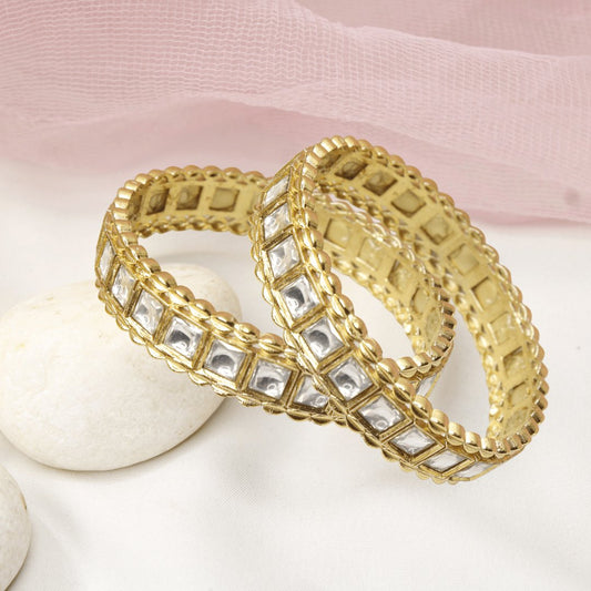 Mirror Polki Stone Bangles Set Of 2 – Gold Plated Traditional Bangles featured in Navraee jewellery styling guide