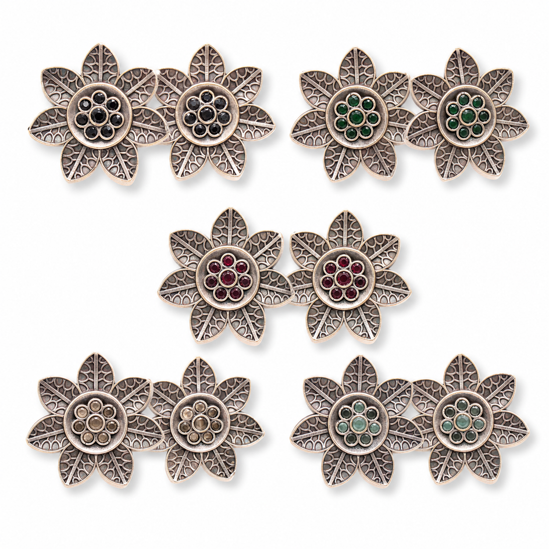 Five-colour floral stud earrings for a practical jewellery capsule wardrobe
