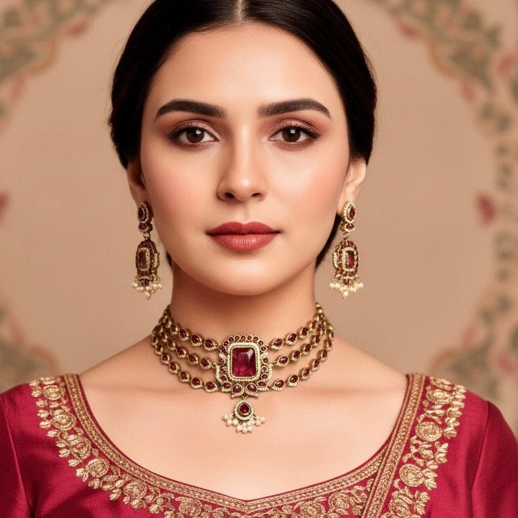 Zhalra Teen Ladi Choker-Red featured in Navraee jewellery styling guide