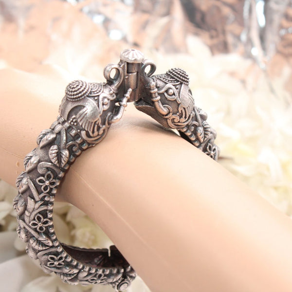 Oxidised Silver Jewellery - Boho Vintage Elephant Kada