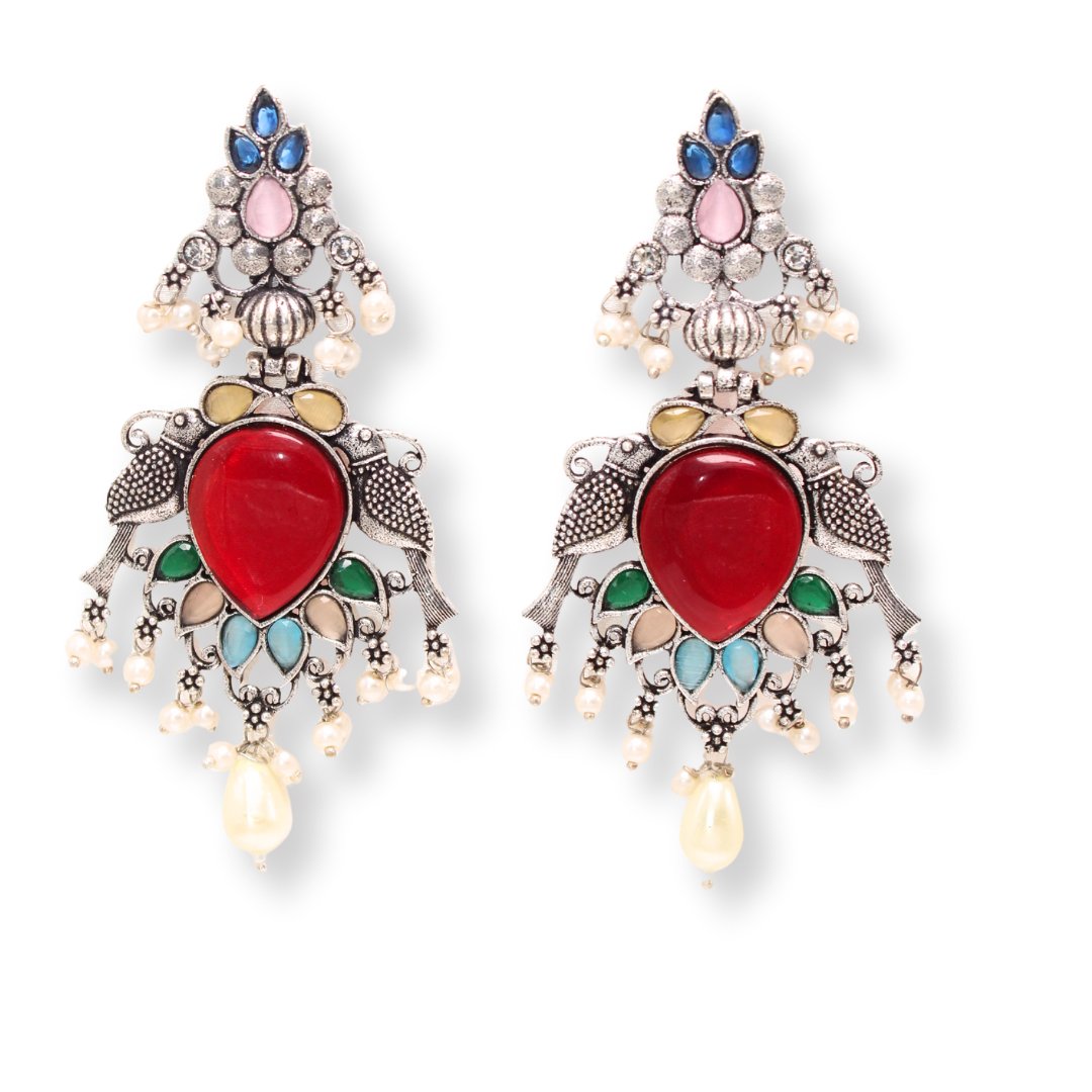 Boho Big Jhumka - Parrot Pair Big Jhumka in Multicolour