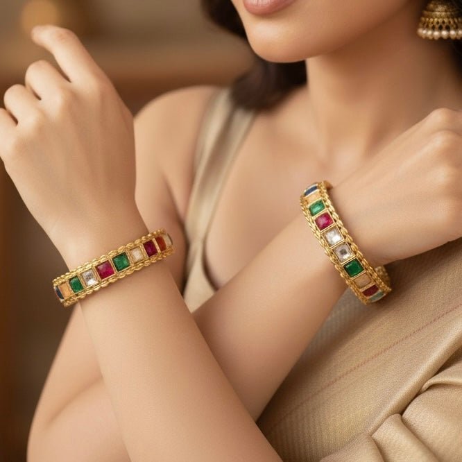 Festive Jewellery - Rajwadi Square-Stone Kada Multicolour