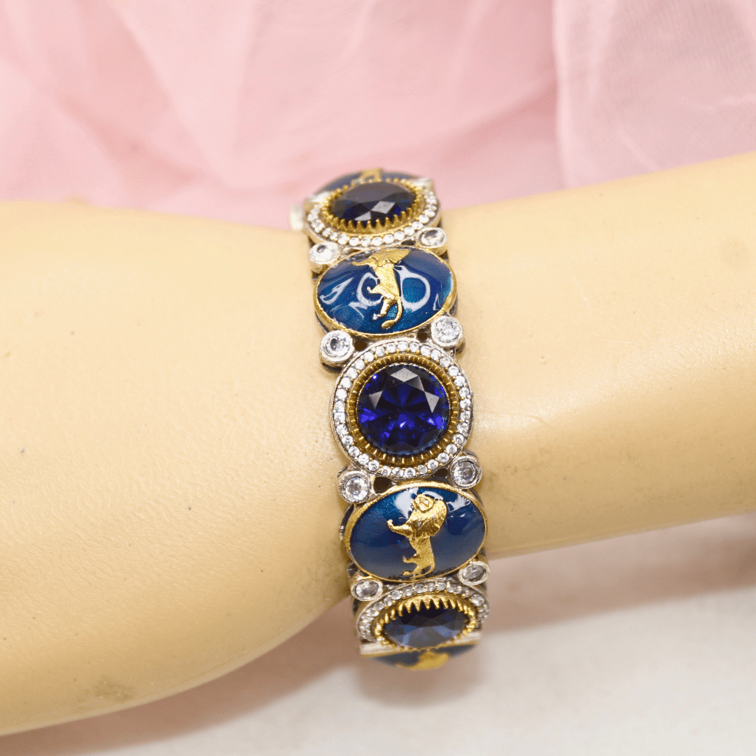 Blue Jewellery - Royal Lion Kada with deep blue stones