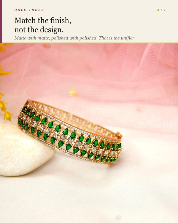Navraee bangle stacking guide: five rules for layering kada and bangles, with product photographs