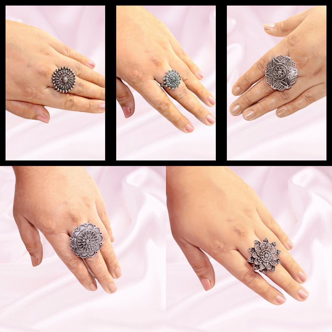 Navraee Festive Ring Stack combo - all 5 statement rings collage