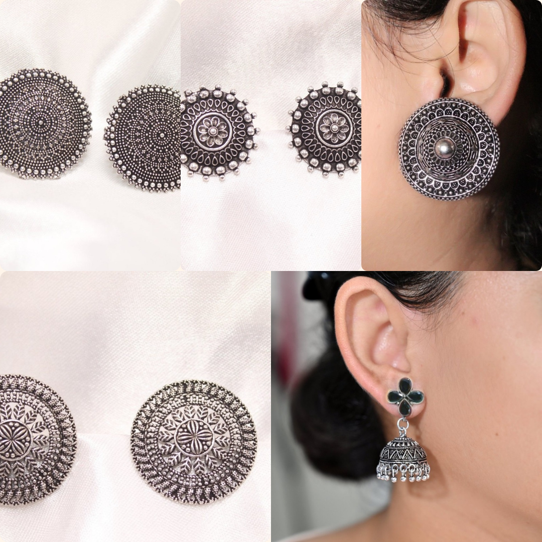 Navraee Festive Earring Combo - all 5 studs and jhumki collage