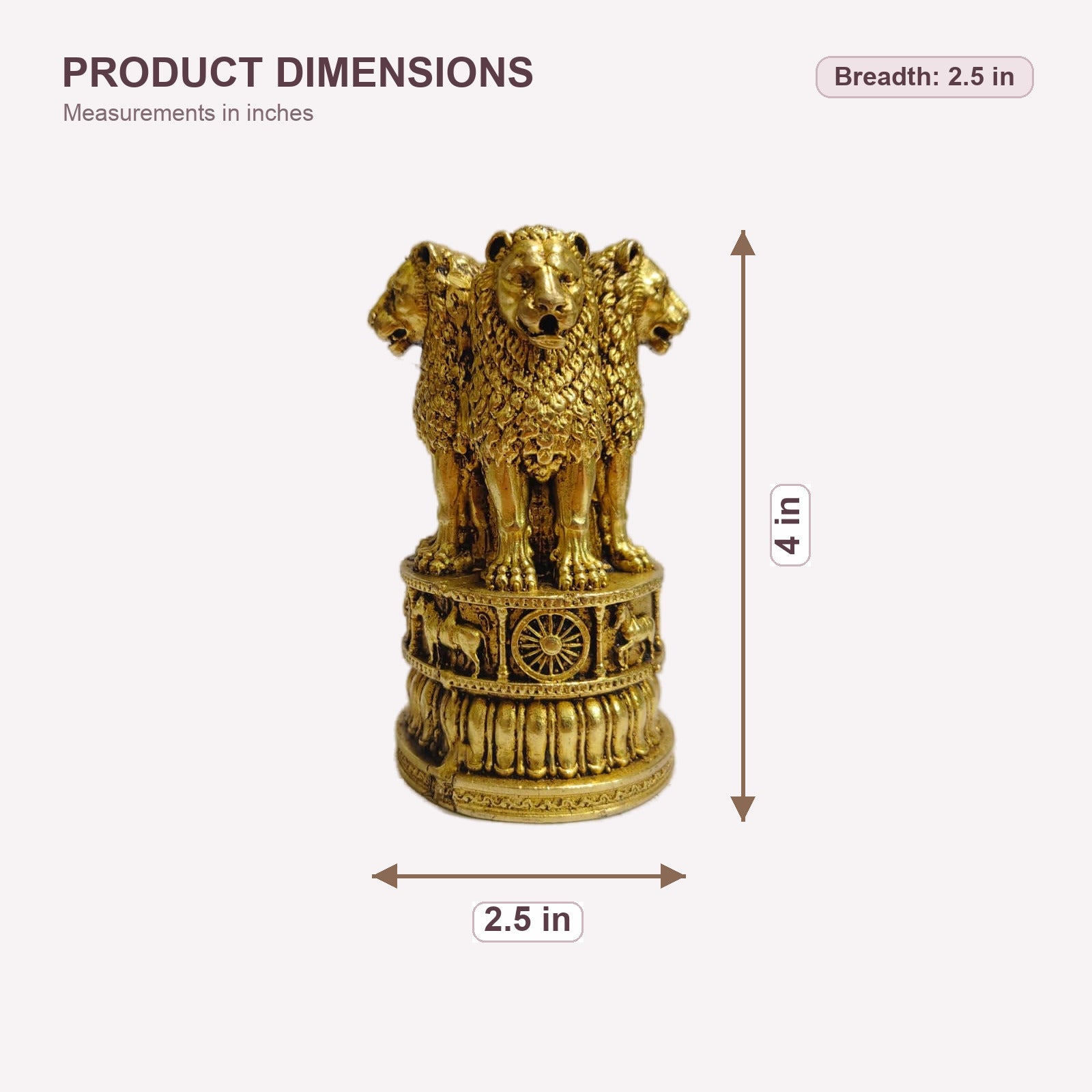 Ashoka Lion Capital Brass Sculpture — dimensions