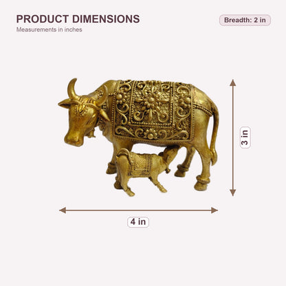 Kamdhenu Cow and Calf Brass Idol — dimensions