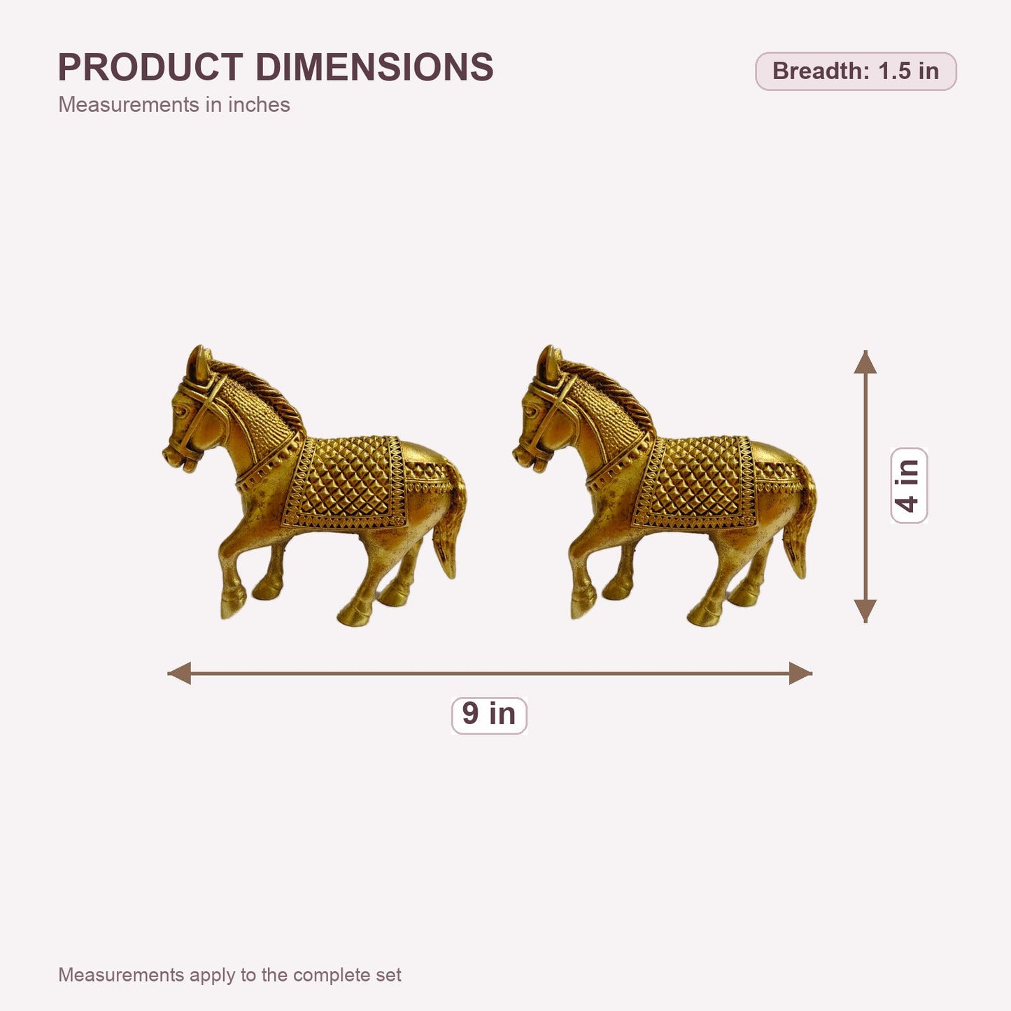 Large Brass Horse Pair — dimensions
