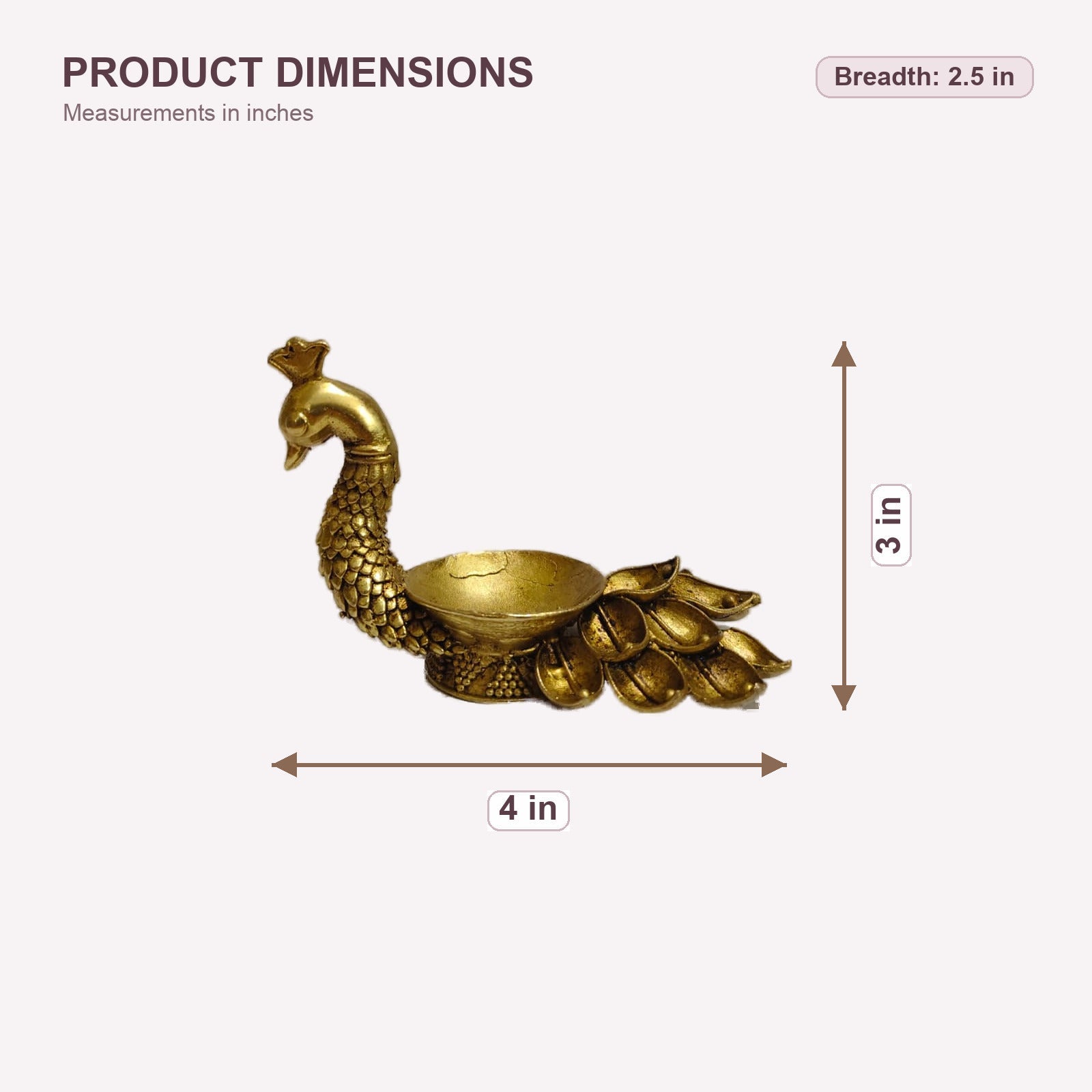Peacock Lotus Tail Brass Diya — dimensions