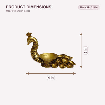 Peacock Lotus Tail Brass Diya — dimensions