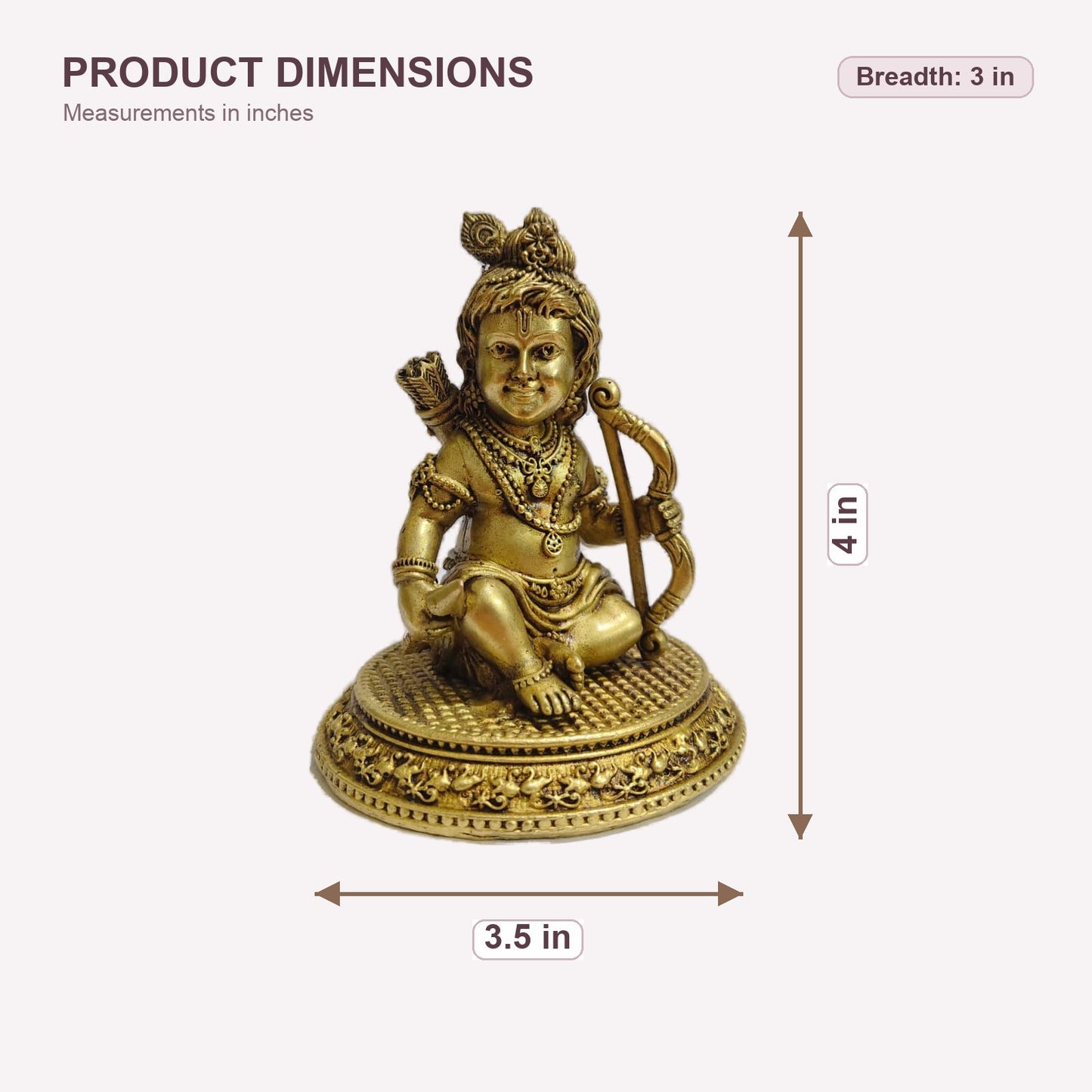 Ram Lalla Brass Idol with Bow and Arrows — dimensions