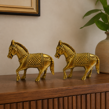 Large Brass Horse Pair — realistic live placement