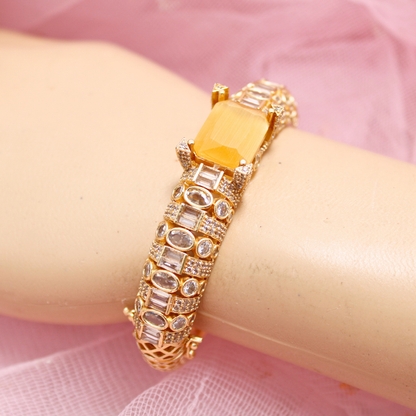 Yellow Stone Openable Bracelet – Designer Gold Finish Kada