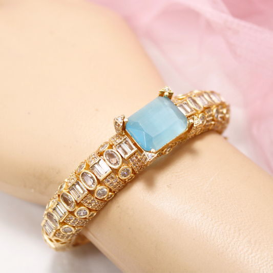 Blue Stone Openable Bracelet – Luxury Gold Finish Kada