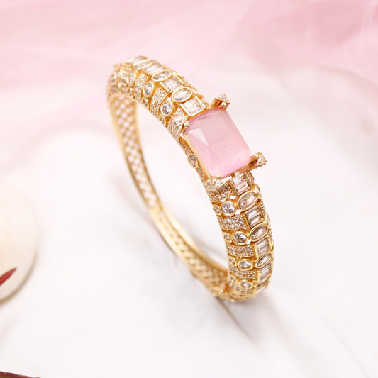 Pink Stone Openable Bracelet – Elegant Gold Finish Kada