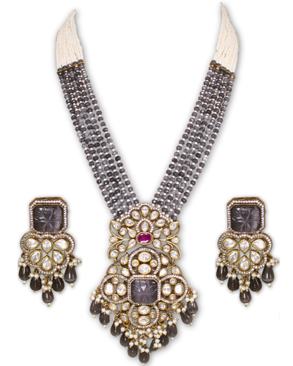 Black Moissanite & American Diamond Necklace Set