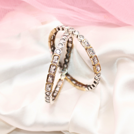 DUAL-TONE ROUND & SQUARE STONE BANGLES-transparent